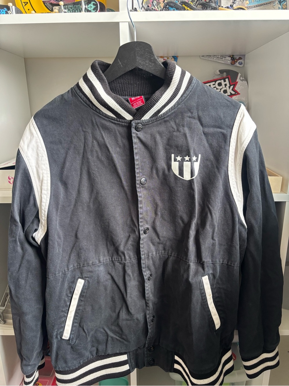 Crooks & Castles Black and White Varsity Bomber Jacket